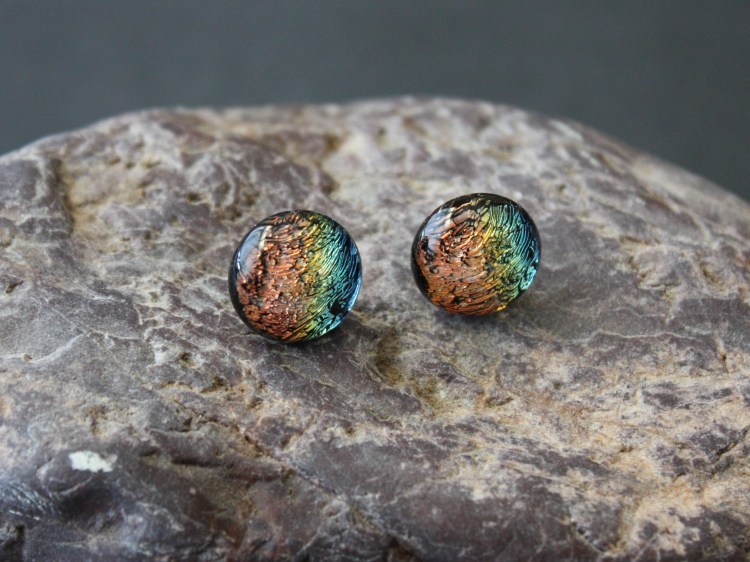 Multi-coloured ear studs with sterling silver findings