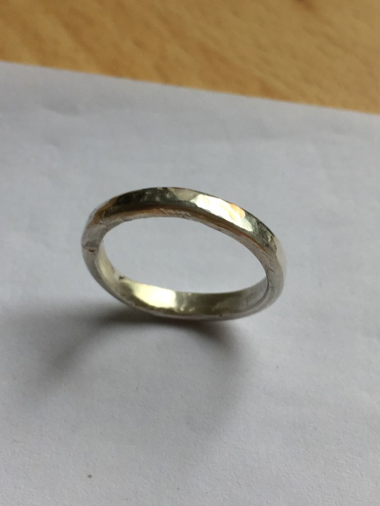 Silver ring with hammered finish