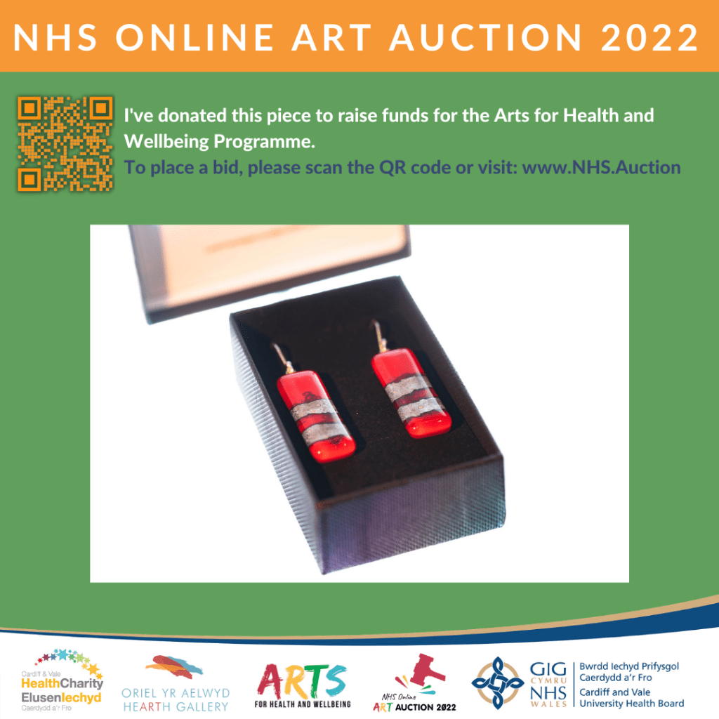 Fused glass drop earrings with silver foil