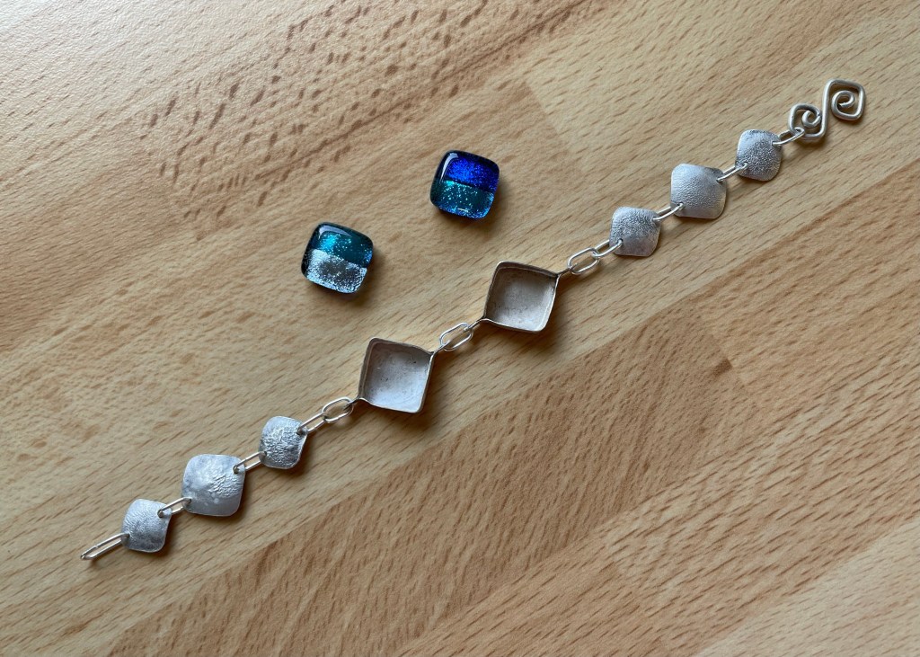 Bracelet made from Sterling Silver with fused glass cabochons