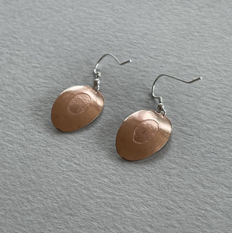 Mixed metal laminated inlay earrings using sterling silver and copper