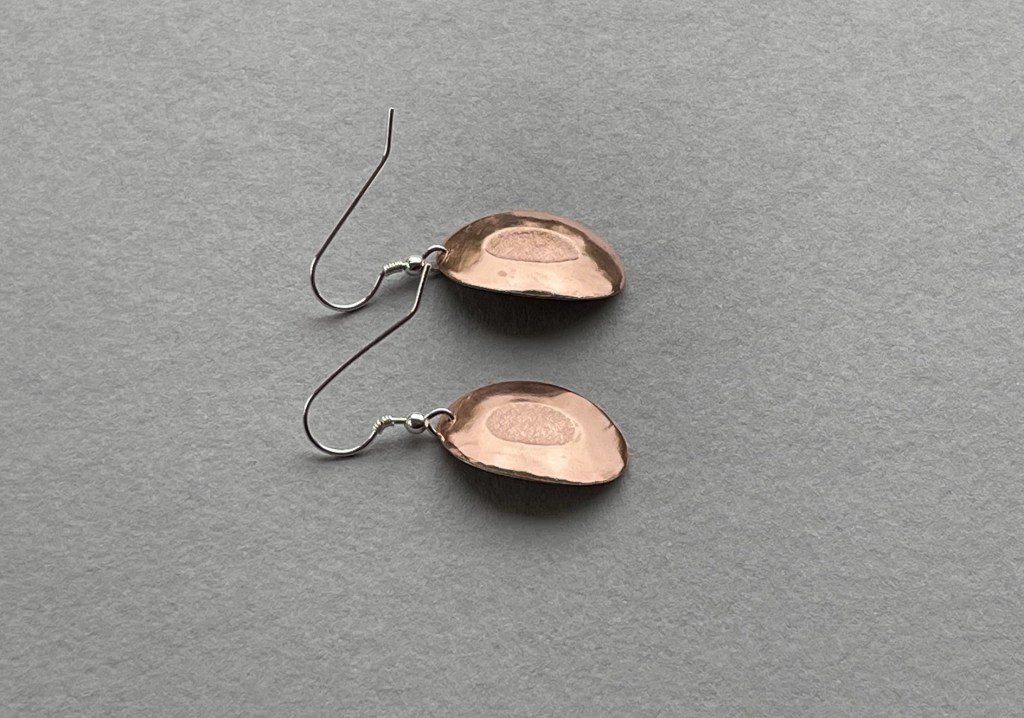 Mixed metal laminated inlay earrings using sterling silver and copper
